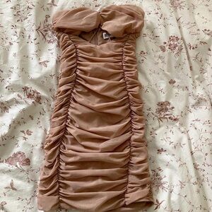 Elegant ballet pink Ruched mesh Strapless Dress